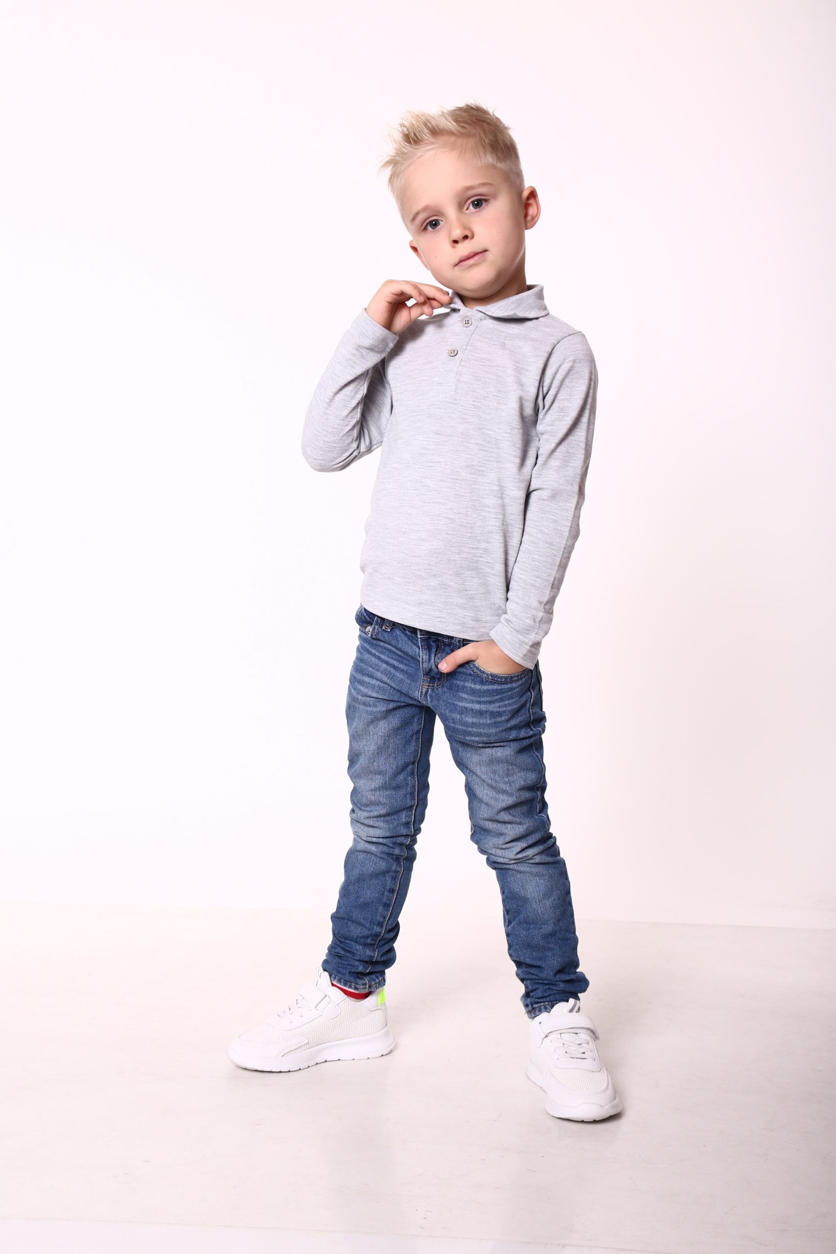 Світло-сіре (меланж) поло з довгим рукавом дитяче STANDART