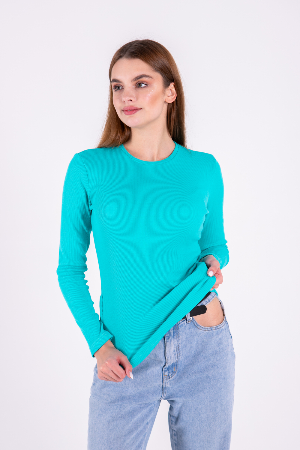 М'ятний лонгслів резинка жіночий