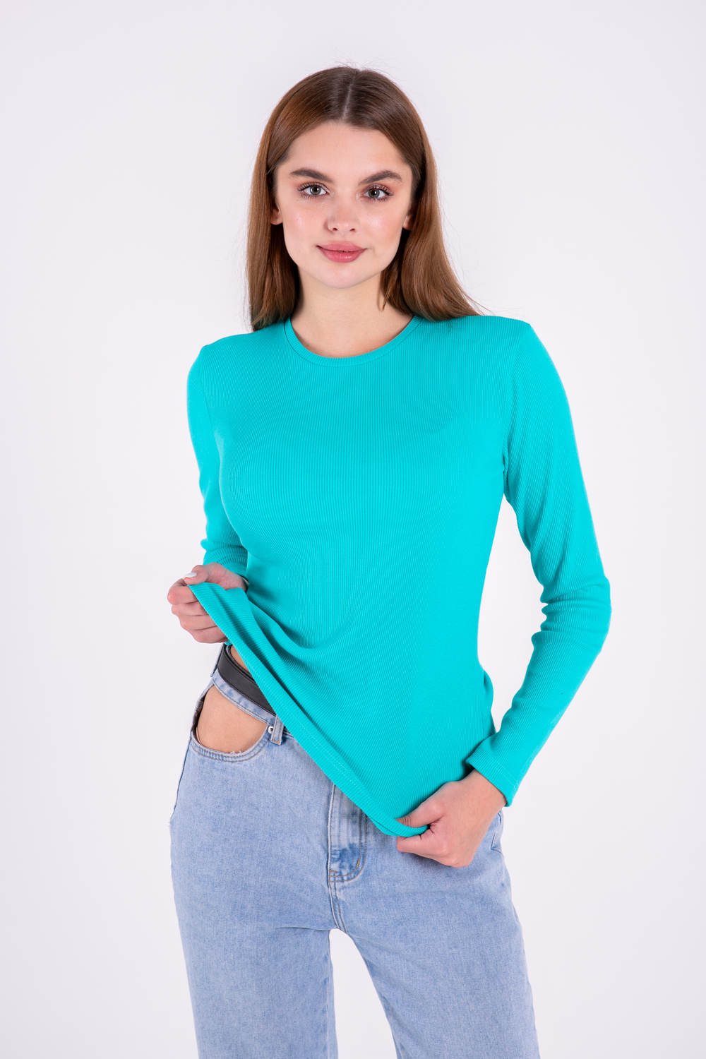 М'ятний лонгслів резинка жіночий