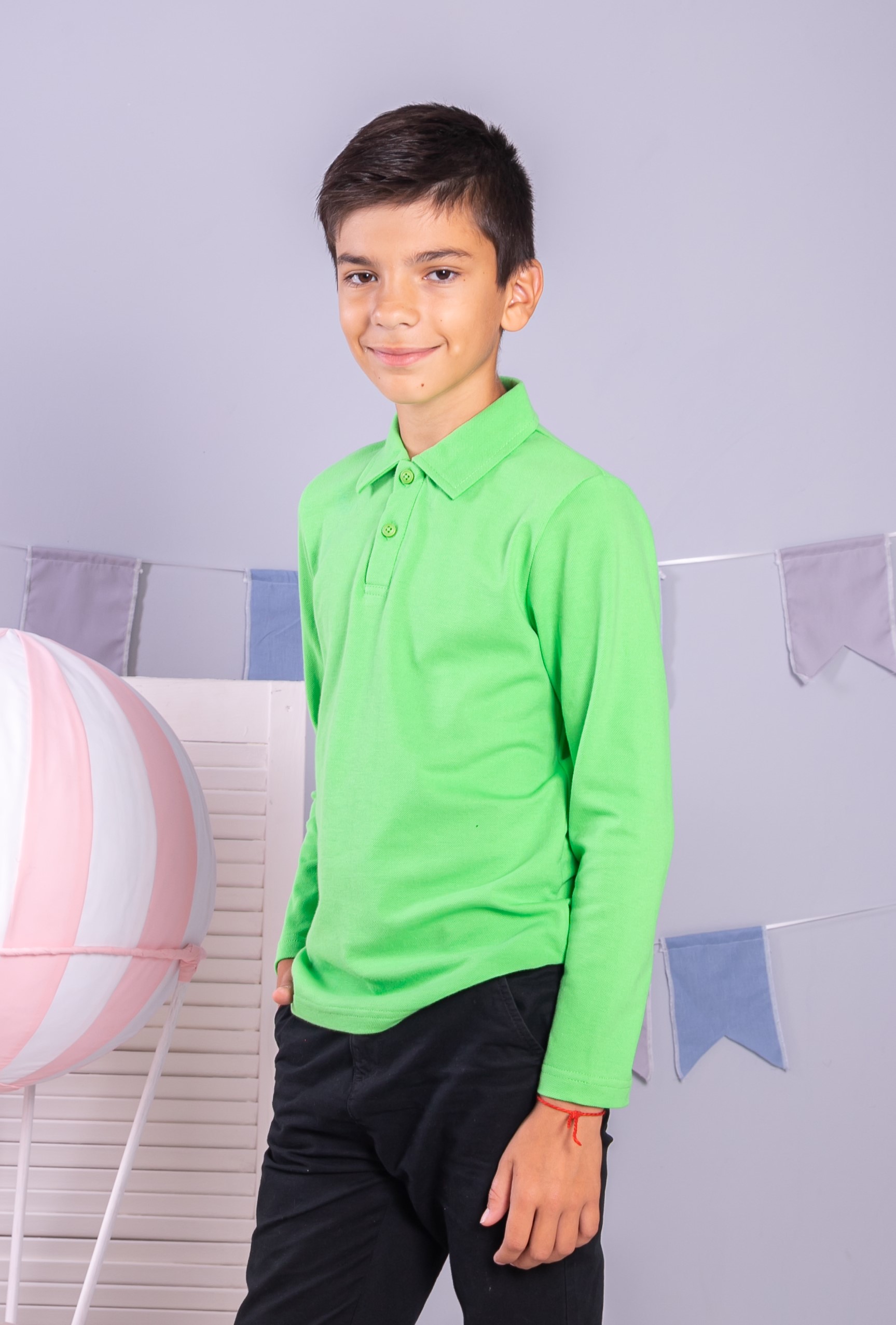 Салатове поло з довгим рукавом дитяче STANDART