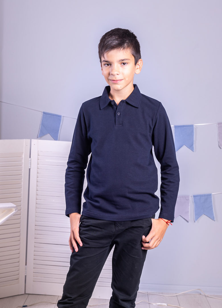 Темно-синє поло з довгим рукавом дитяче STANDART