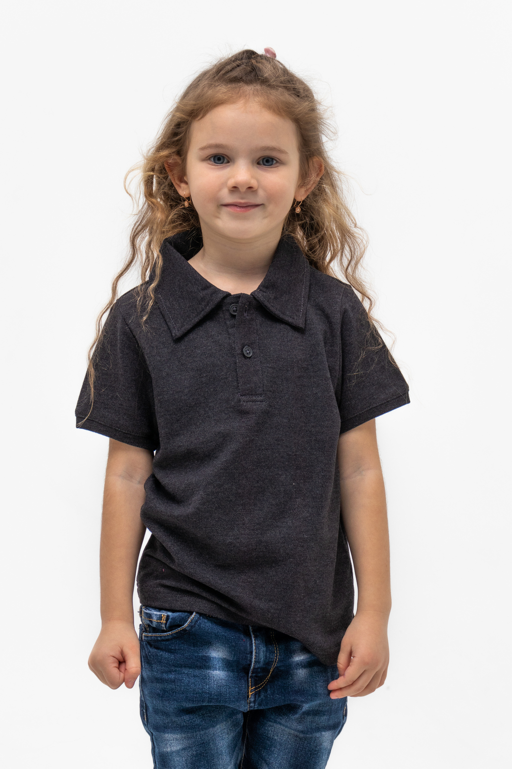 Темно-сіра (меланж) футболка поло дитяча STANDART