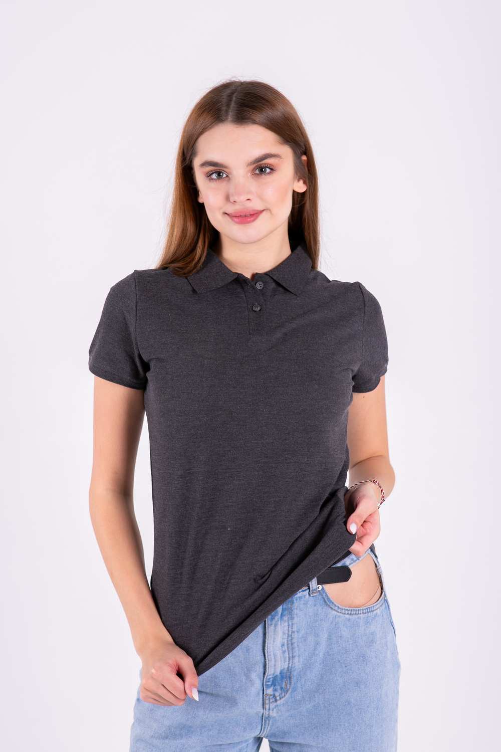 Темно-сіра (меланж) футболка поло жіноча STANDART