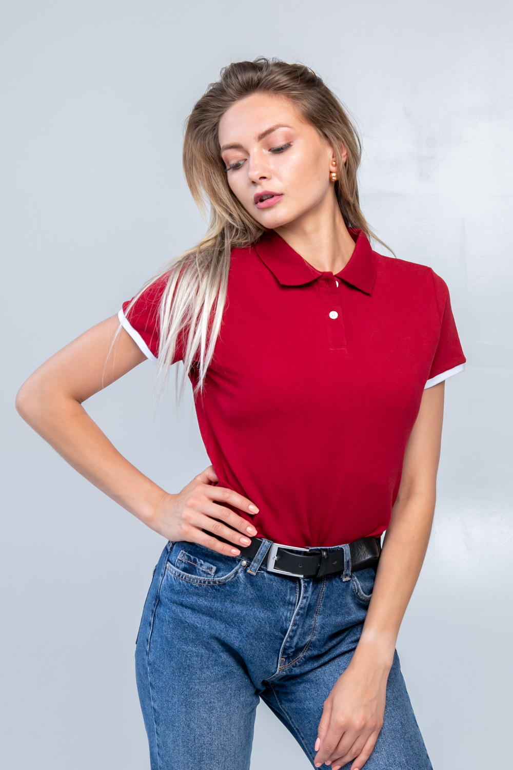 Бордова футболка поло жіноча STANDART