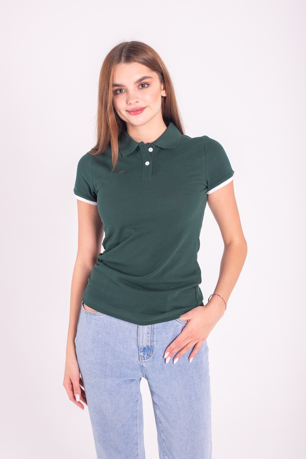Темно-зелена футболка поло жіноча STANDART