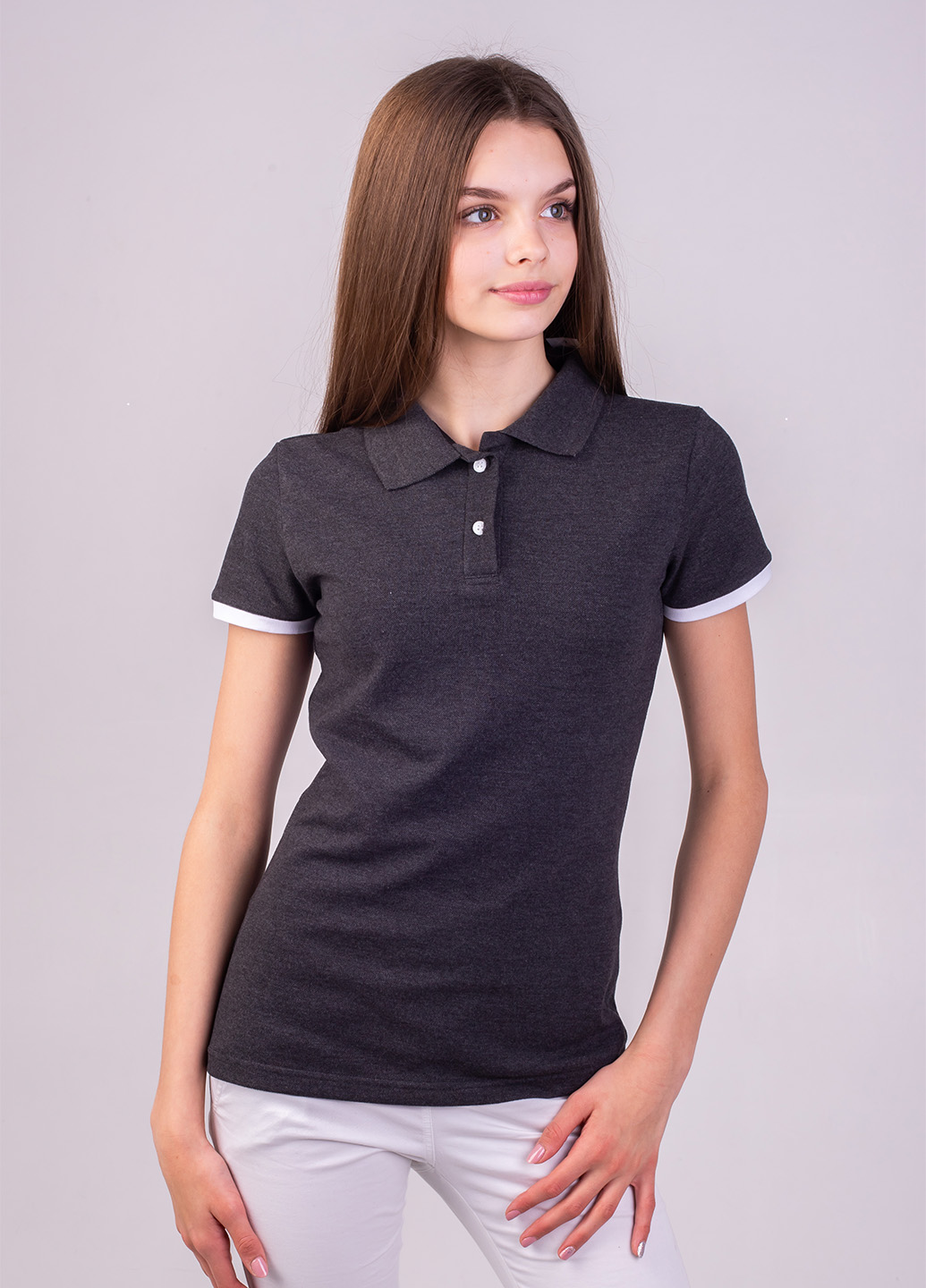 Темно-сіра (меланж) футболка поло жіноча STANDART