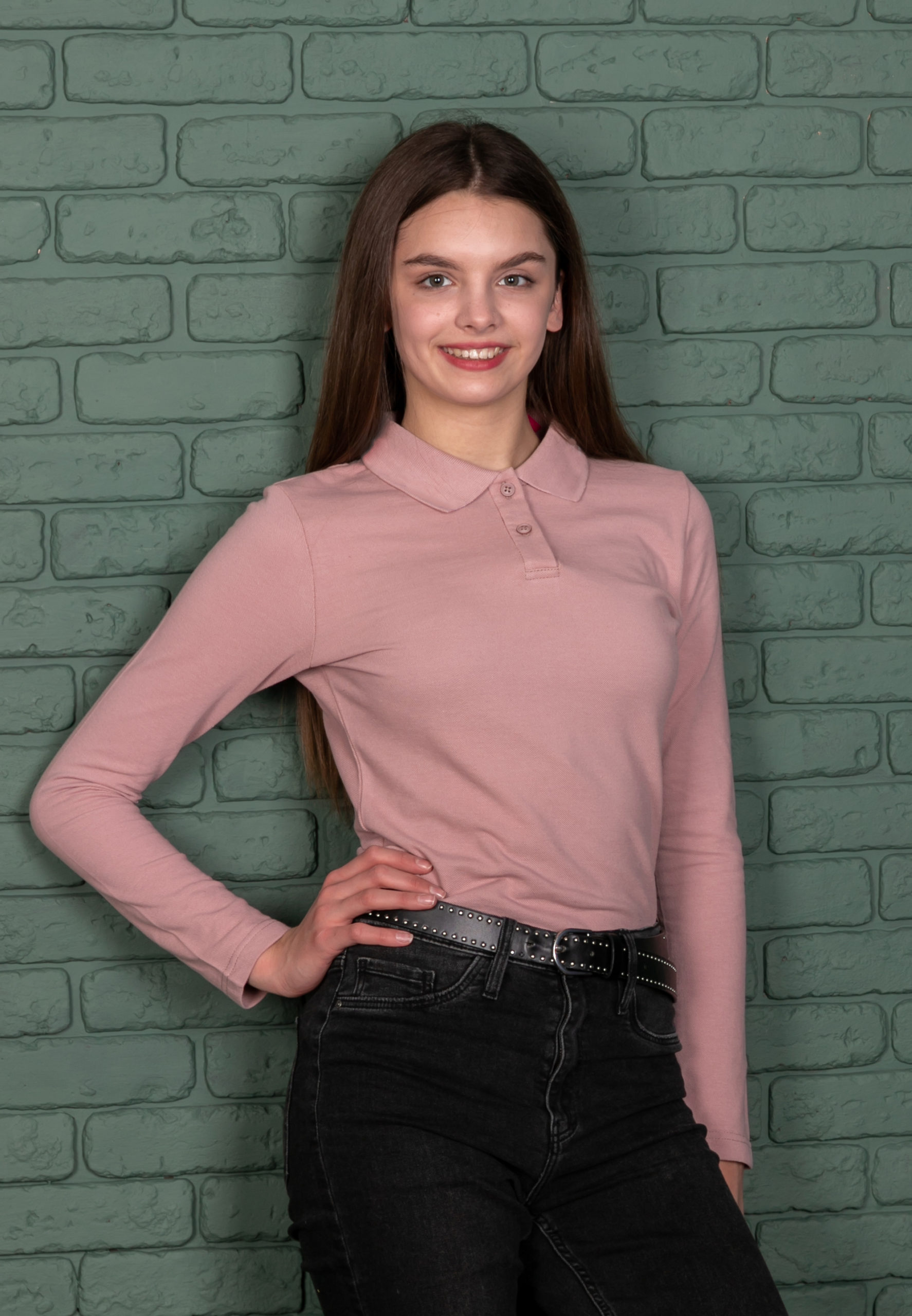 Пудрове поло з довгим рукавом жіноче STANDART