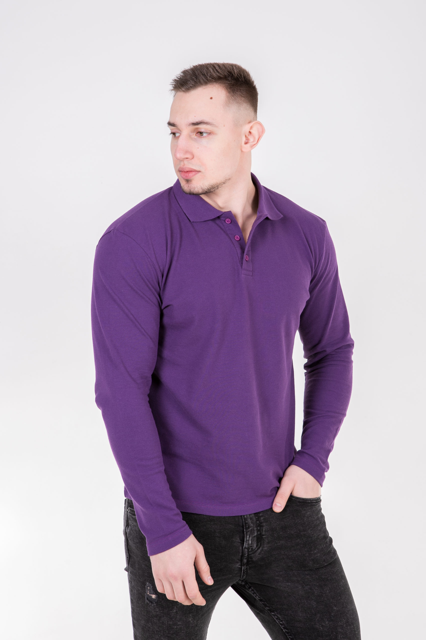Баклажанове поло з довгим рукавом чоловіче STANDART