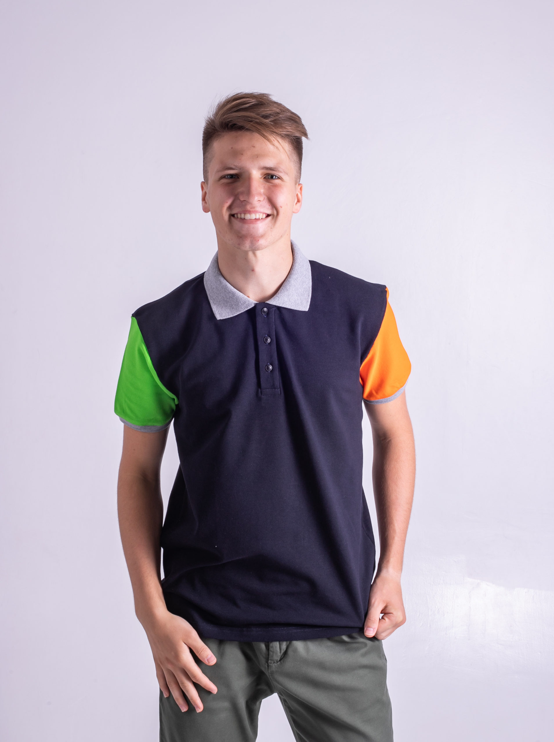 Темно-синя комбінована футболка поло чоловіча