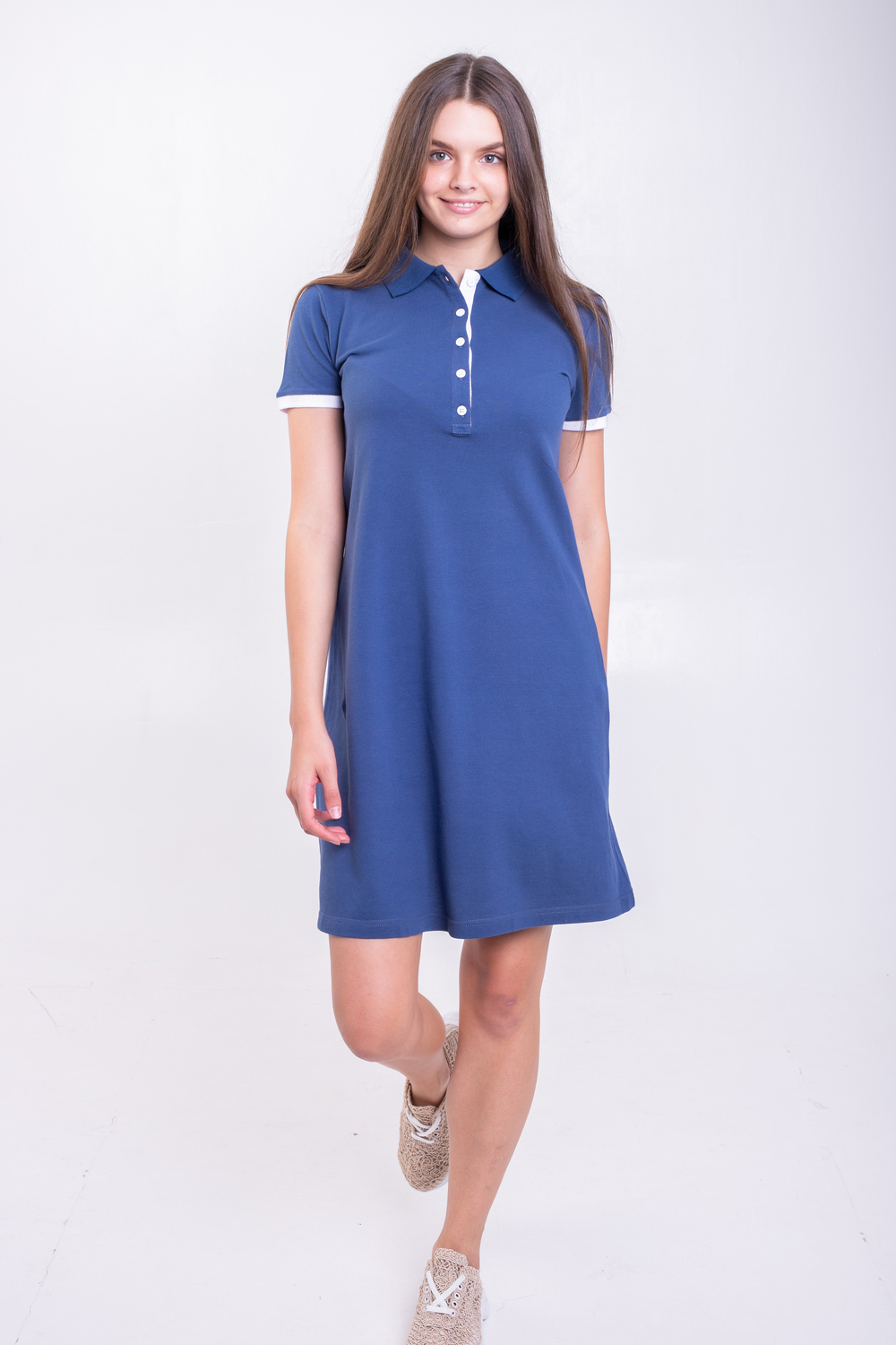 Синя (джинс) сукня поло ТРАПЕЦІЯ