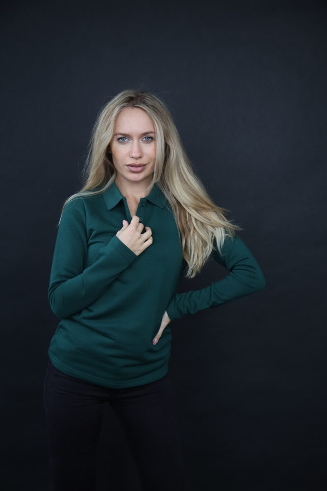 Темно-зелене поло з довгим рукавом жіноче