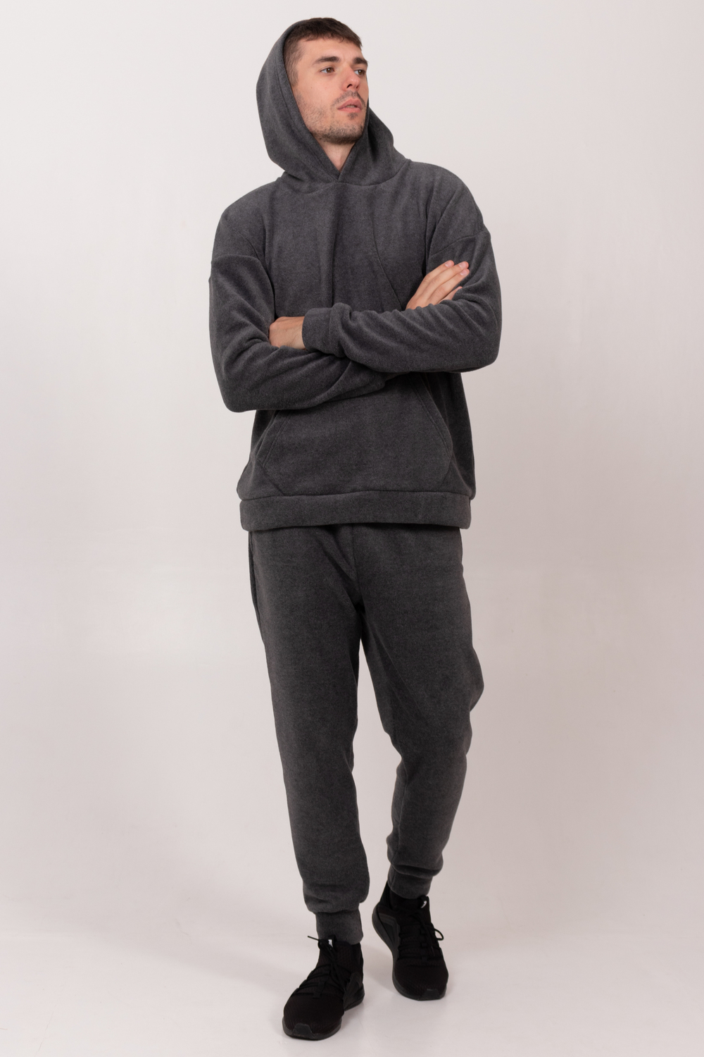 Темно-сірий (меланж) флісовий спортивний костюм чоловічий