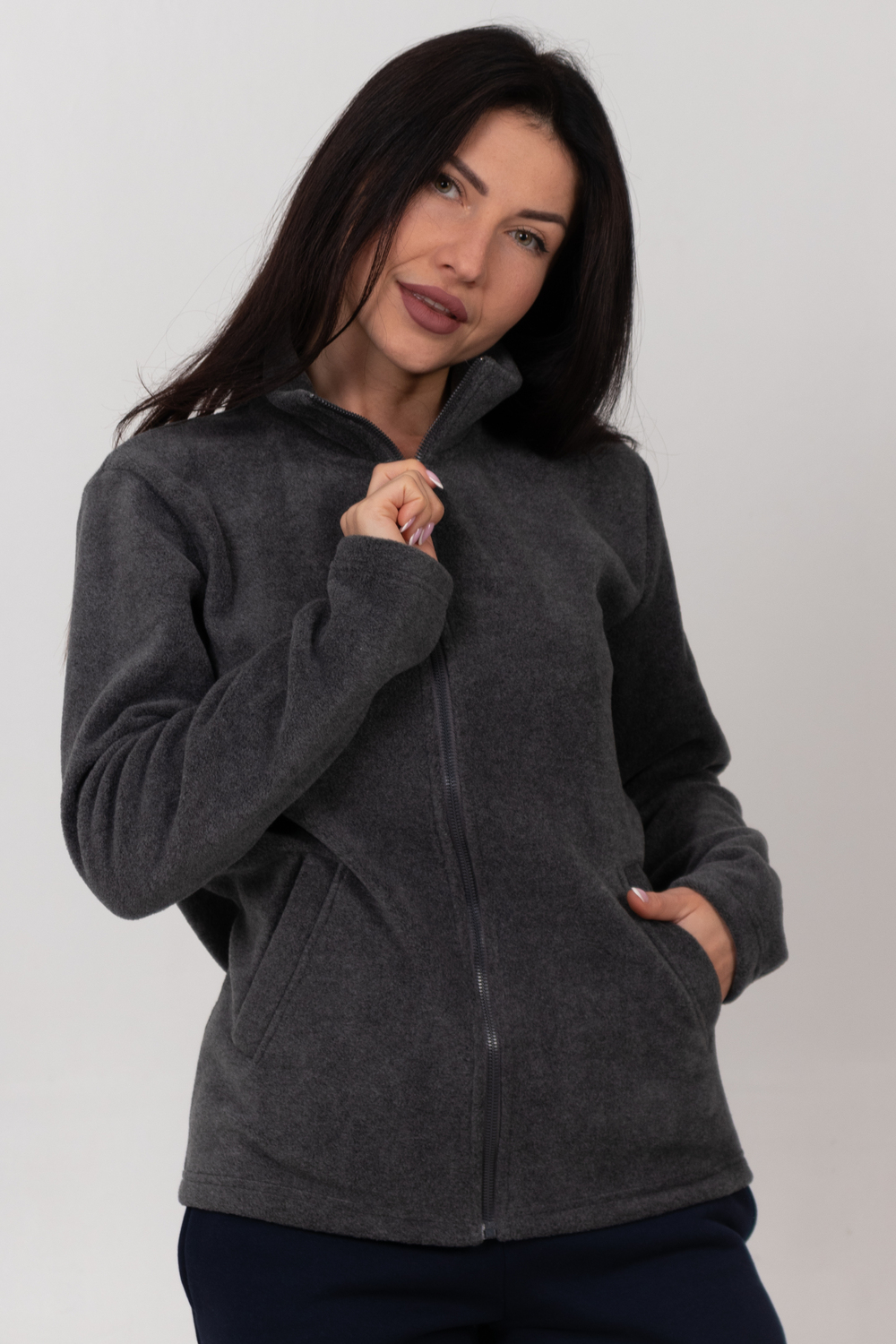 Темно-сіра (меланж)ова флісова кофта жіноча
