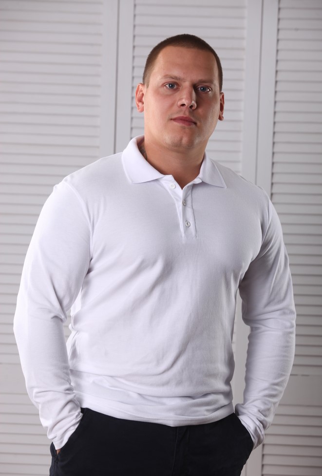 Біле поло з довгим рукавом чоловіче DISCOUNT