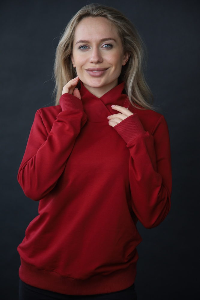 Бордовий світшот ворот стійка жіночий