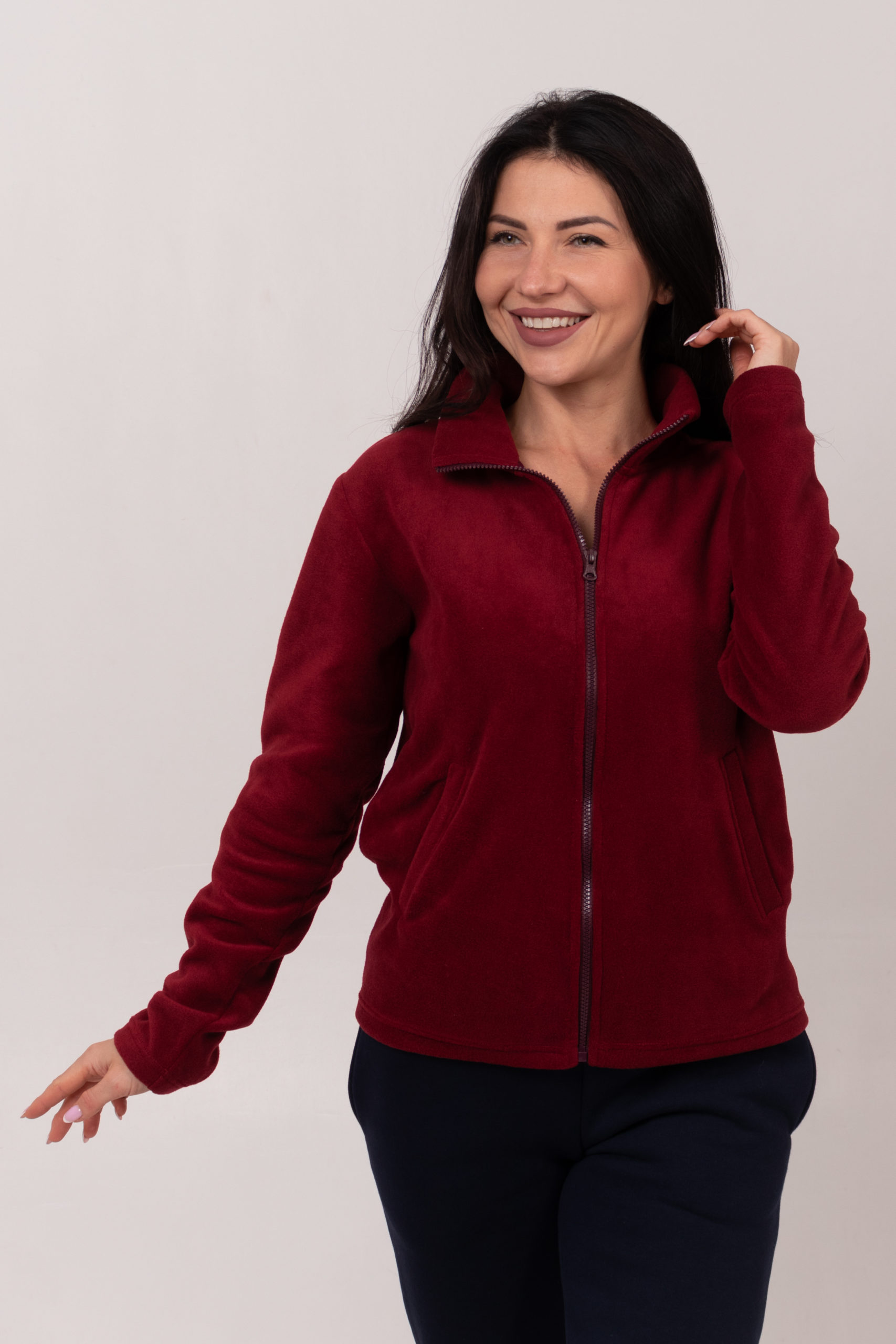 Бордова флісова кофта жіноча