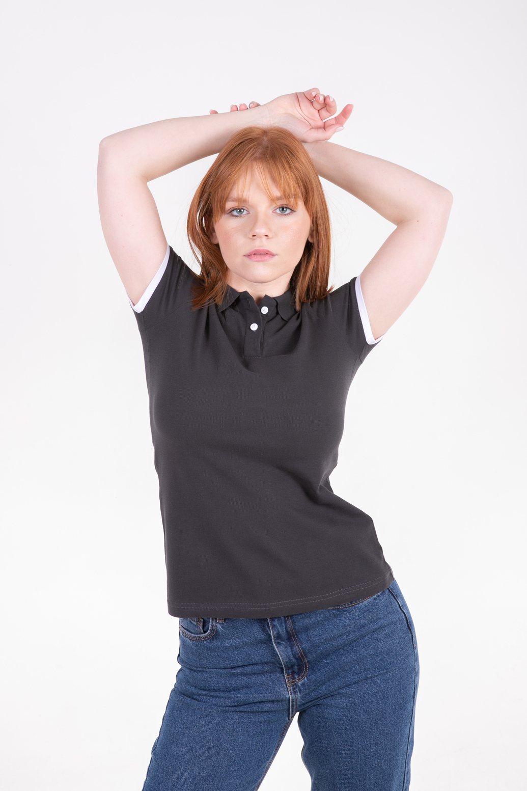 Темно-сіра футболка поло жіноча DISCOUNT