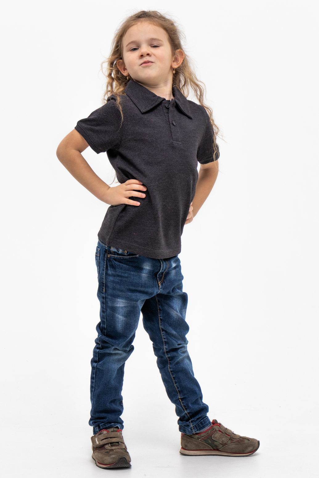 Темно-сіра (меланж) футболка поло дитяча STANDART
