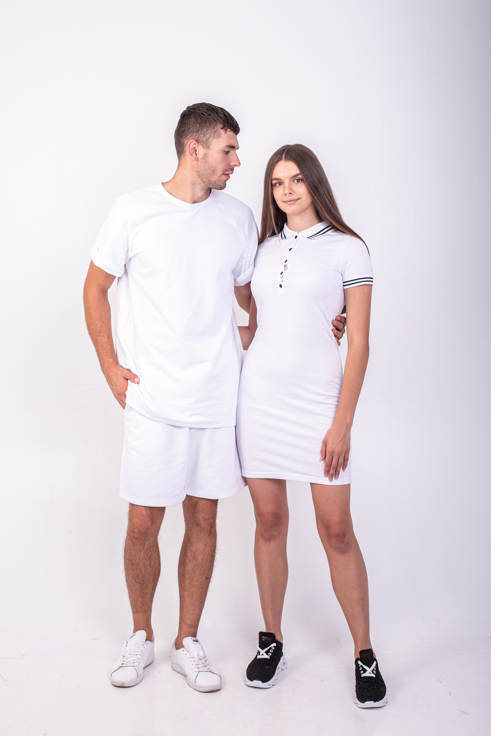 Біла з чорною смужкою сукня поло PREMIUM