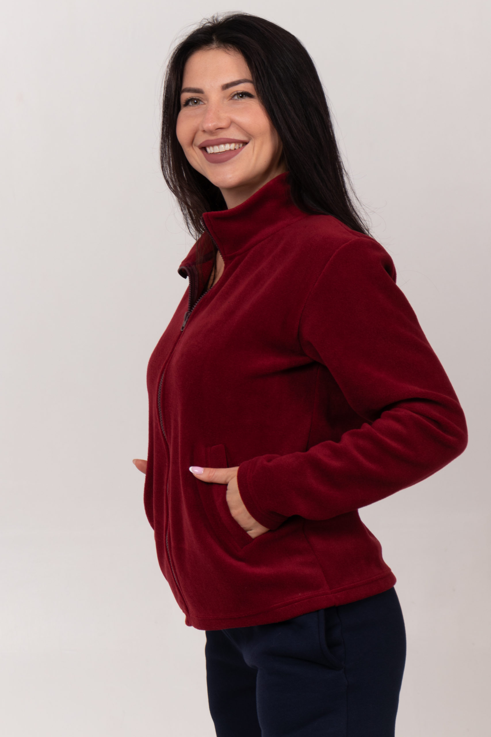 Бордова флісова кофта жіноча