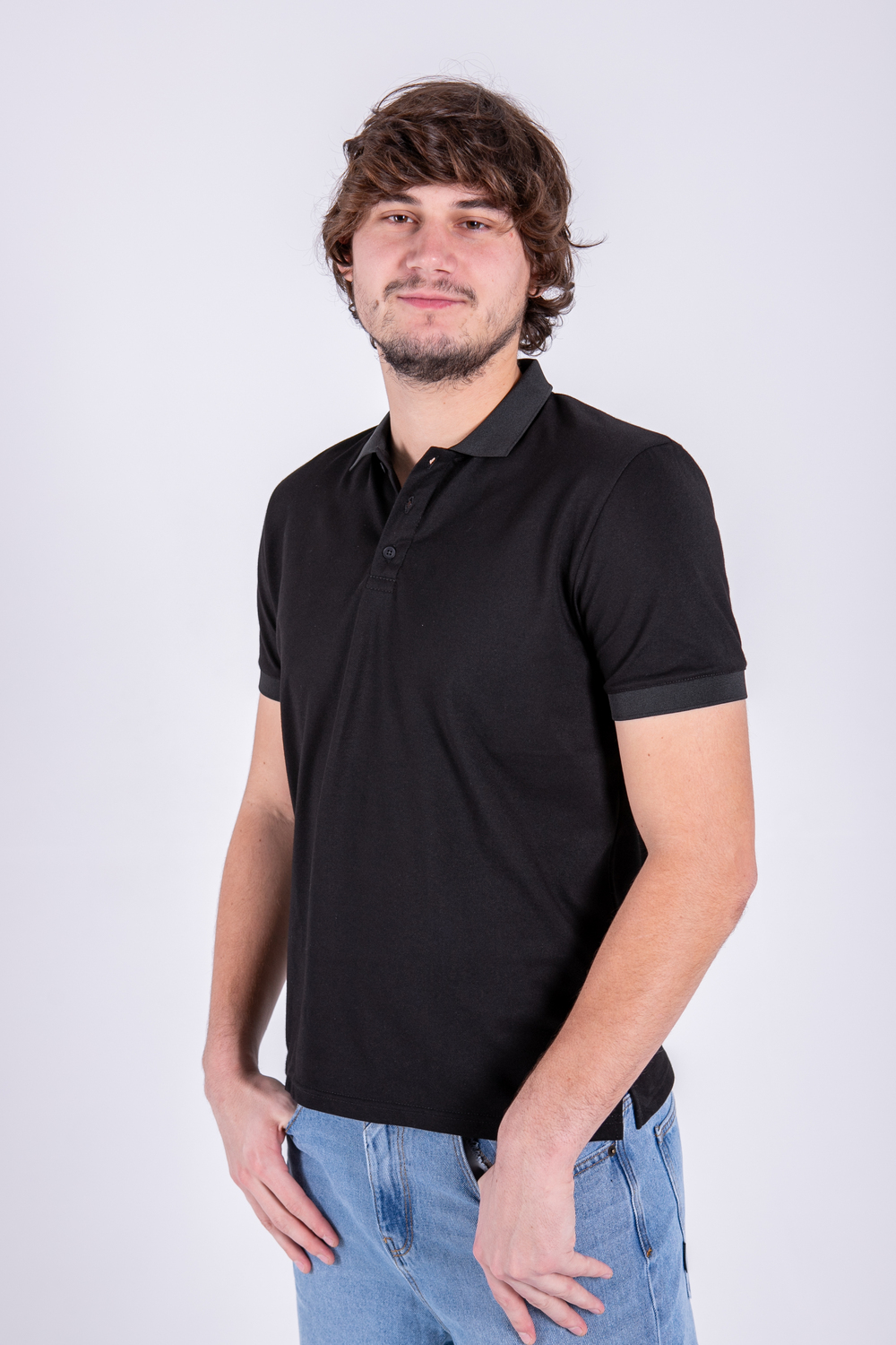 Чорна футболка поло чоловіча OXFORD