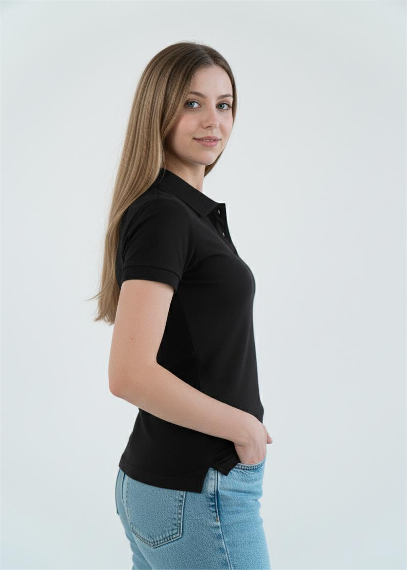 Чорна футболка поло жіноча CLASSIC 95/5