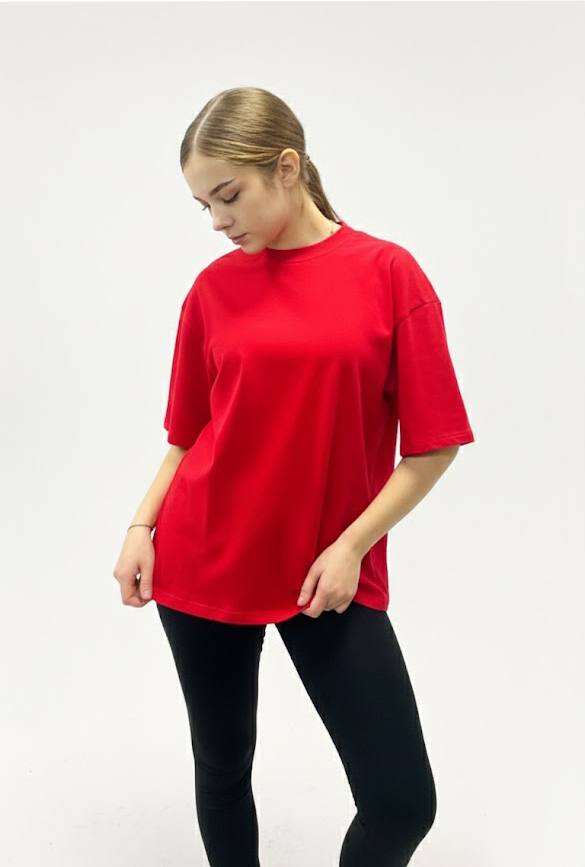 Червона футболка базова жіноча OVERSIZE